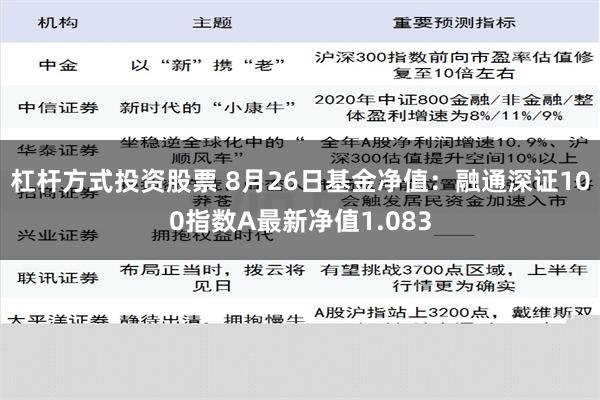 杠杆方式投资股票 8月26日基金净值：融通深证100指数A最新净值1.083